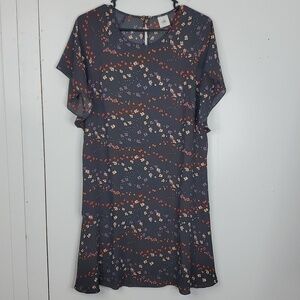 Cabi Muse Floral Dress Flutter Short Sleeve Chiffon Wide Flounce Hem Womens S